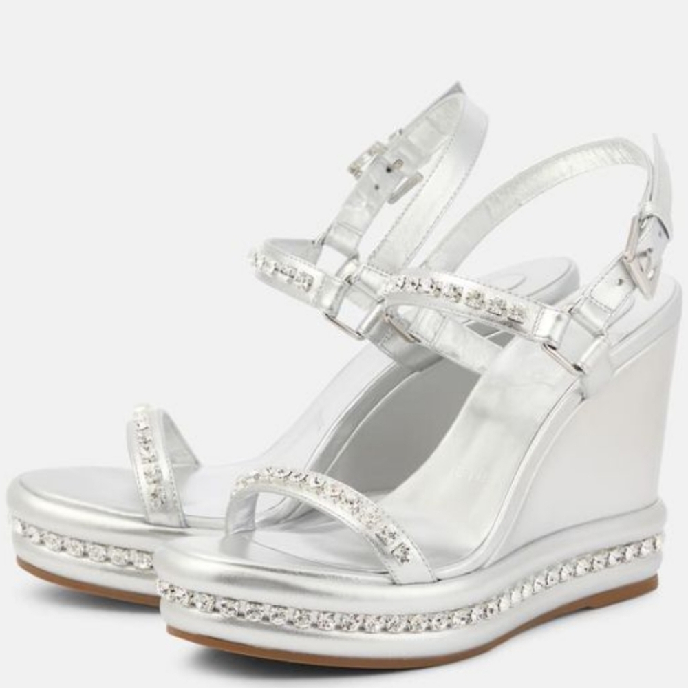 Christian Louboutin Silver Crystal-Embellished Wedge Sandals - Picture 5 of 12